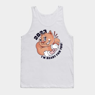 Strong cat cartoon new year Tank Top